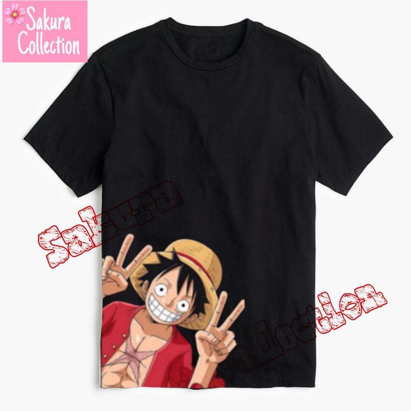 Kaos anime ONE PIECE - Baju Tshirt Logi Peace karakter hitam pria wanita