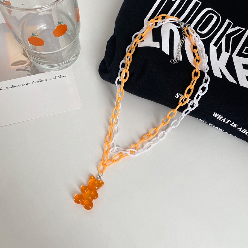 Kalung Rantai Panjang Liontin Beruang Gummy Bahan Akrilik Warna Permen Gaya Hip Hop Untuk Wanita
