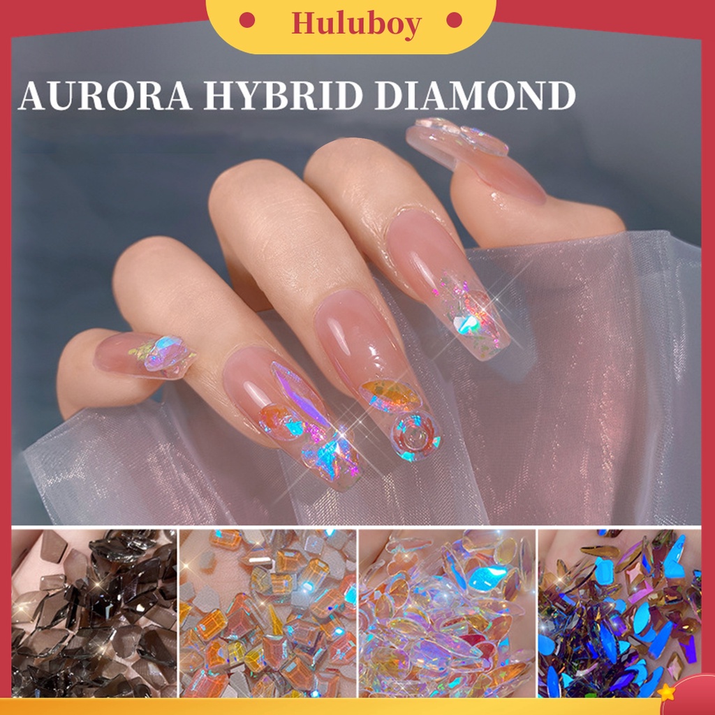 Huluboy Huluboy♡ 50 Pcs / Set Batu Kaca Berlian Imitasi 3D Irregular Warna-Warni Untuk Nail Art