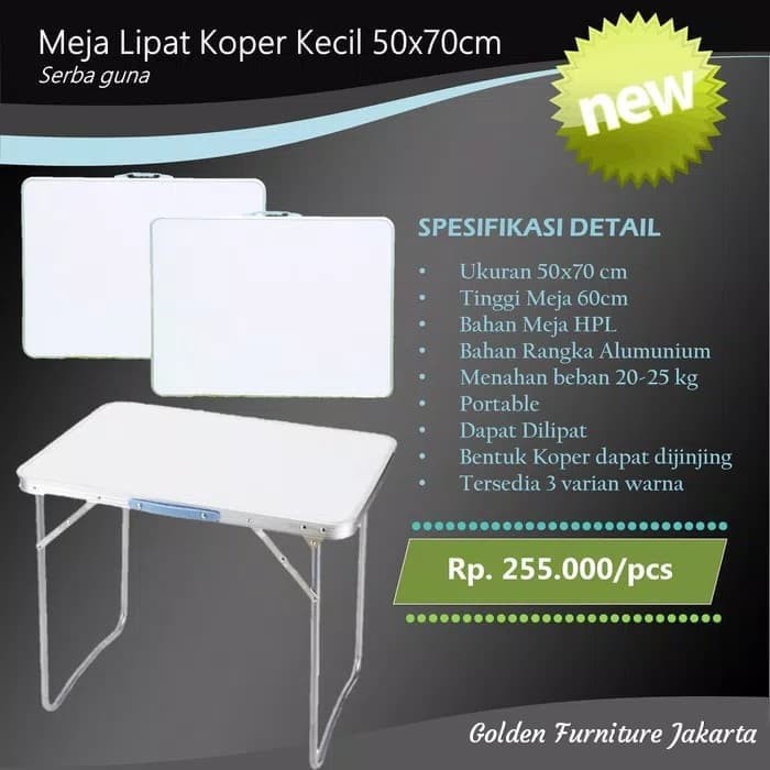 Meja Lipat Koper Kecil 50x70cm Portable Praktis Simple Serbaguna