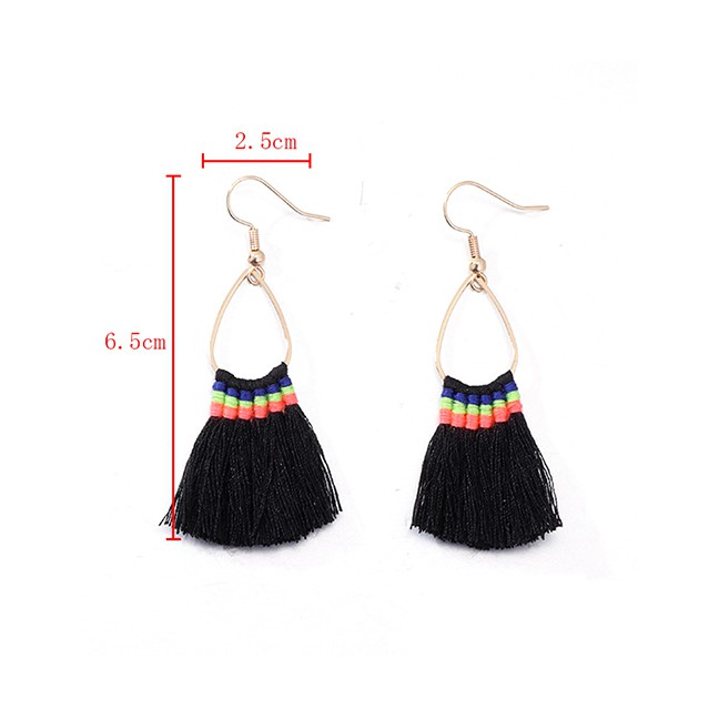 LRC Anting Gantung Fashion Black Fan-shaped Tassel Earrings F40692