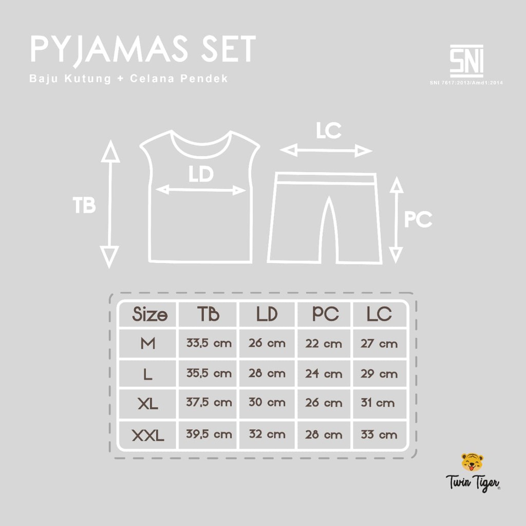 TWIN TIGER SETELAN PIYAMA PENDEK / PANJANG / PENDEK PANJANG / SINGLET PREMIUM/KOALA GARIS /  TWIN BERUANG