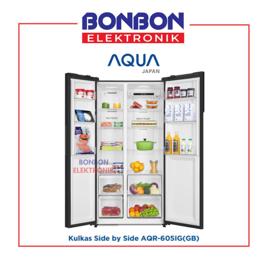 AQUA Kulkas 2 Pintu Side by Side Inverter AQR-605IG(GB) Glass 542L