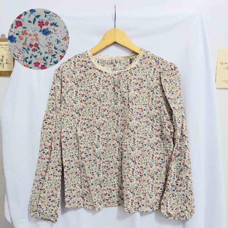 【BISA COD】Chiffon Lace Floral Blouse wanita Lengan Panjang summer atasan blus import cewek-Motif 42