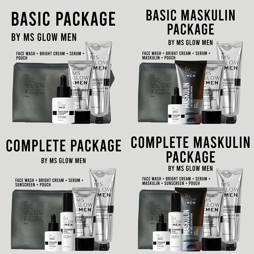 MS Glow Men Paket Basic Complete Skincare Pria Ms Glow For Men Original BPOM Free Pouch / Paket Ms Glow Men Paket Perawatan Wajah