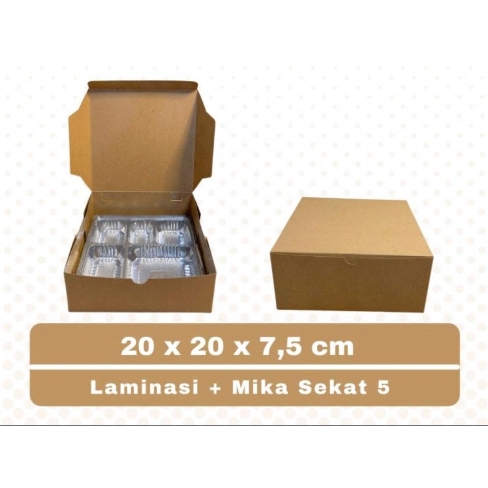 

Kotak nasi 20X20x7,5 cm 50 SET katering box dus kraft laminasi 325 gsm +MIKA SET 5