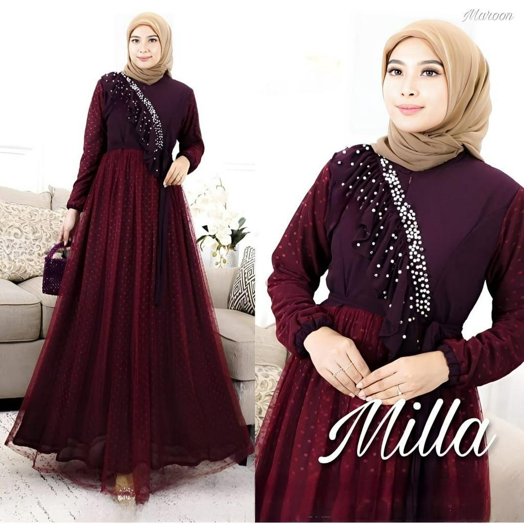 GAMIS WANITA TERBARU MILA MAXY BAHAN CERUTY BABYDOLL APLIKASI TILE DOTT APLIKASI MUTIARA DAN FULL PURING LD 100 - 120 CM UKURAN M L XL XXL GAMIS SAGE GREEN MUSLIM MODERN MAXY DRESS JUMBO WANITA KEKINIAN DRESS SAGE BRIDESMAID