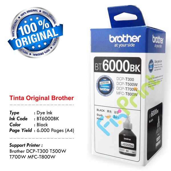 Tinta Brother BT6000 Black BT5000 Color BT-6000BK BT-5000 CMY Printer DCP T300 T500W T700W MFC T800W