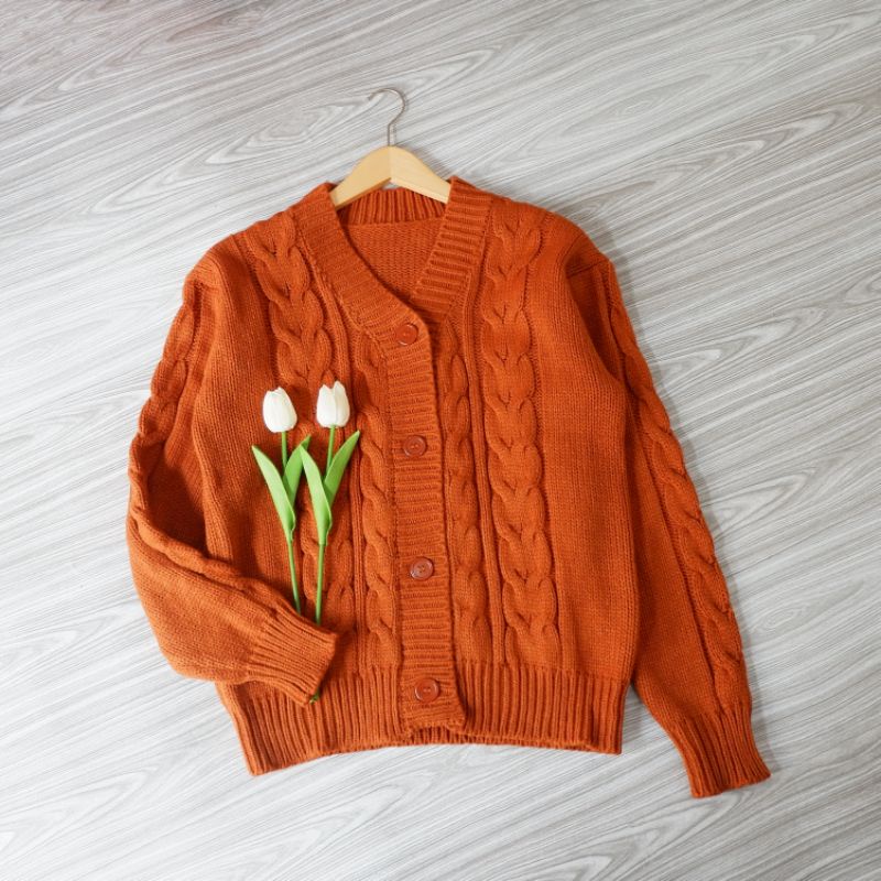 [ BISA COD ] SWEATER AYNA CARDI / ATASAN WANITA LENGAN PANJANG BAHAN RAJUT PREMIUM TEBAL / KARDIGAN KOREAN STYLE MUSIM DINGIN / WARNA MINT BROKEN WHITE MILO BURGUNDY-Coral