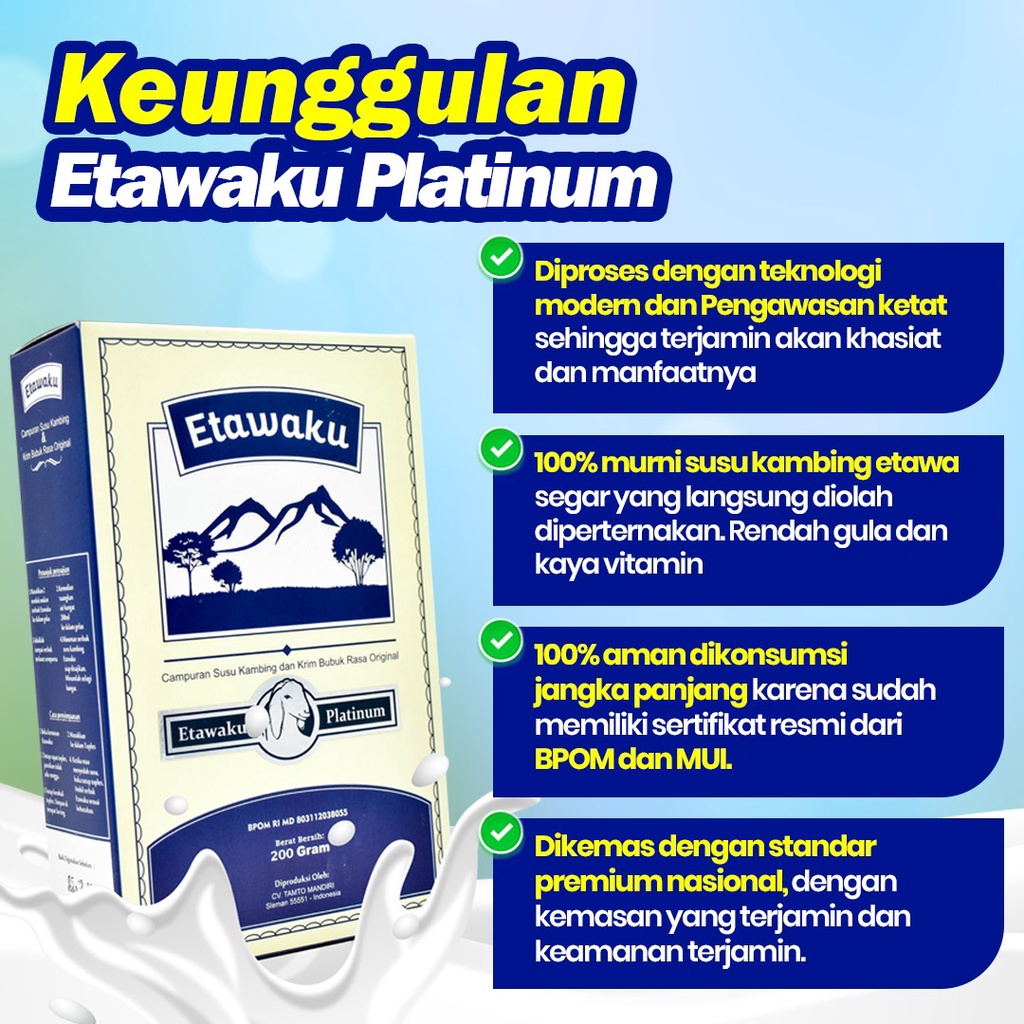 Etawaku Platinum - Susu Kambing Solusi Masalah Pernapasan Pernafasan Asma Bronkhitis Bronkitis Sesak Napas Bebas Pengawet Rendah Gula Tingkatkan Imunitas Daya Tahan Tubuh Cegah Tulang Keropos Asi Booster Isi 200gr