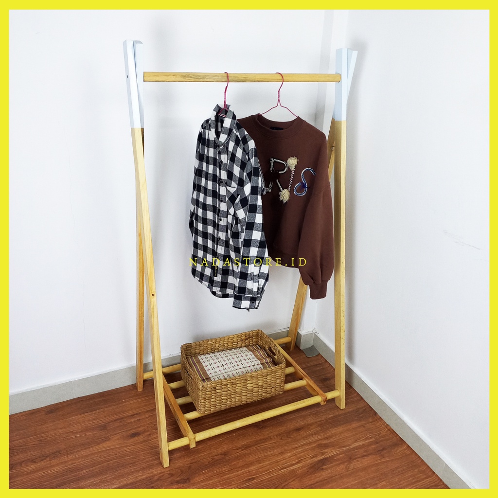 Rak Hanger Satu Tingkat / Rak Gantung Baju Kayu Besar / Gantungan Baju / Stand hanger