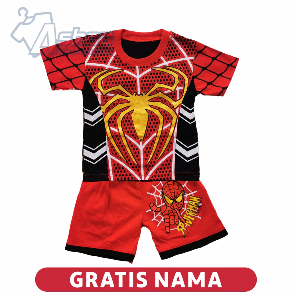 Baju Anak Setelan Spiderman Pendek Super