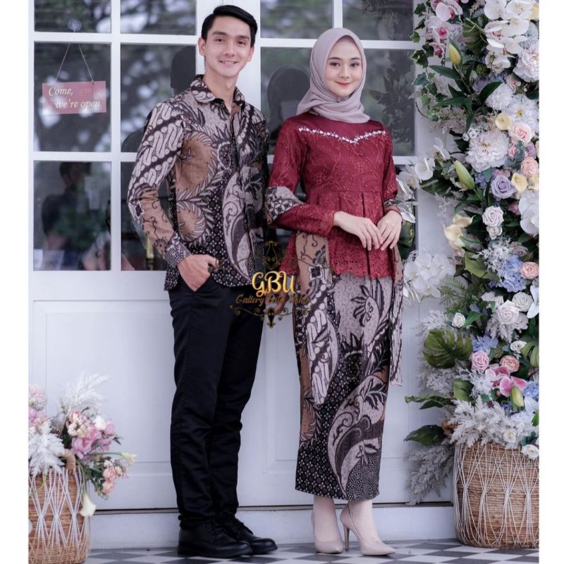 Kebaya Couple Asyifa Maroon Batik kebaya Couple lamaran Kebaya Couple brokat Kebaya Couple wisuda