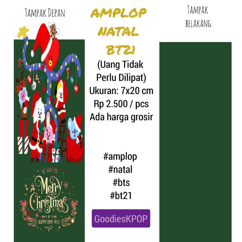 

AMPLOP NATAL CHRISMAST READY BT21 BTS DISNEY KAKAO LINE