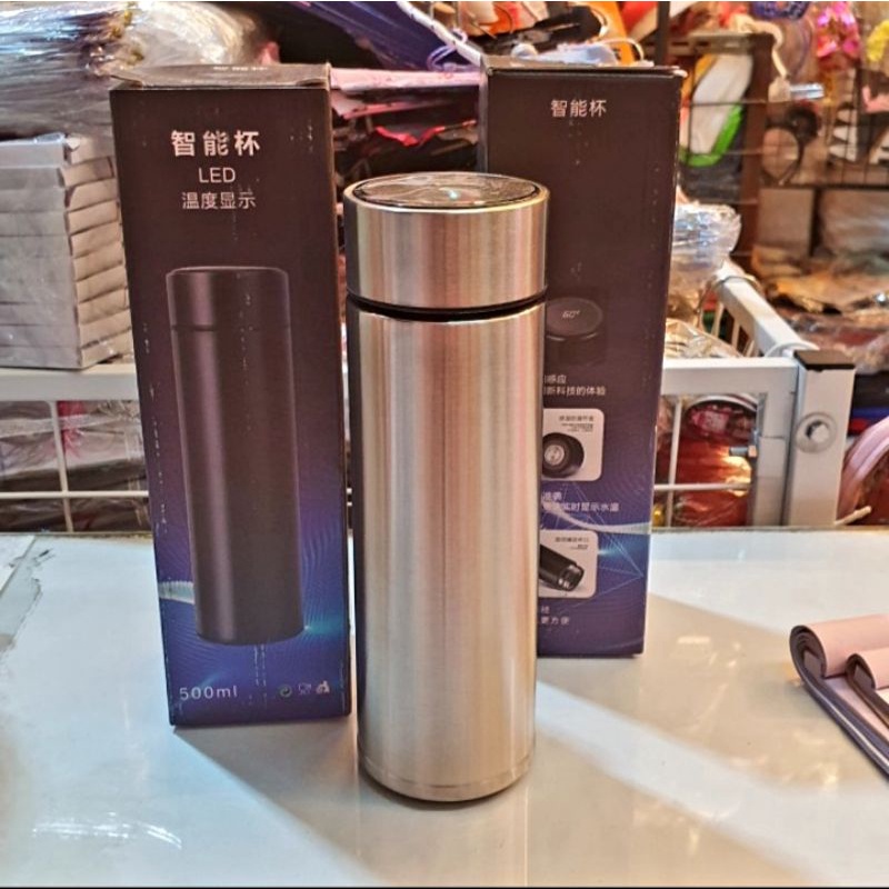 tumbler LED termos suhu 500ml termos panas botol tahan dingin tumbler digital angka botol minum-Silver T20