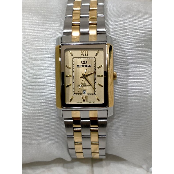MIRAGE 8577BSP-L GLORY/JAM TANGAN WANITA MODEL KOTAK RANTAI KOMBINASI SILVER GOLD
