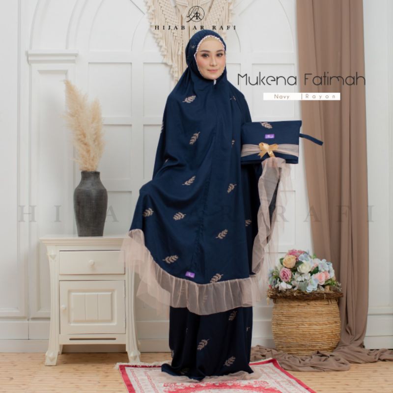MUKENA FATIMAH ARRAFI MUKENAH DEWASA BAHAN RAYON RENDA TILE BORDIR MOTIF DAUN