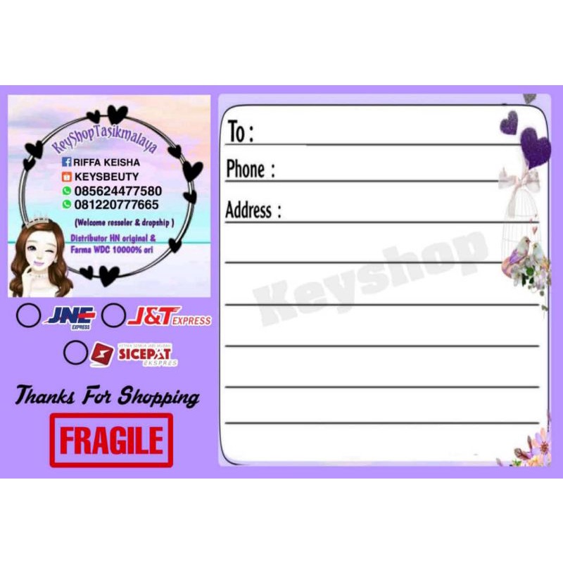 

LABEL PENGIRIMAN OLSHOP MURAH LILAC