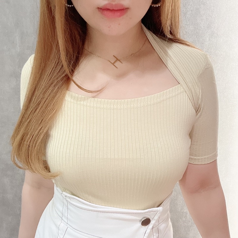 Rib Squareneck Short Sleeve Blouse | Atasan Wanita Korean Fashion | Maimon Grosir