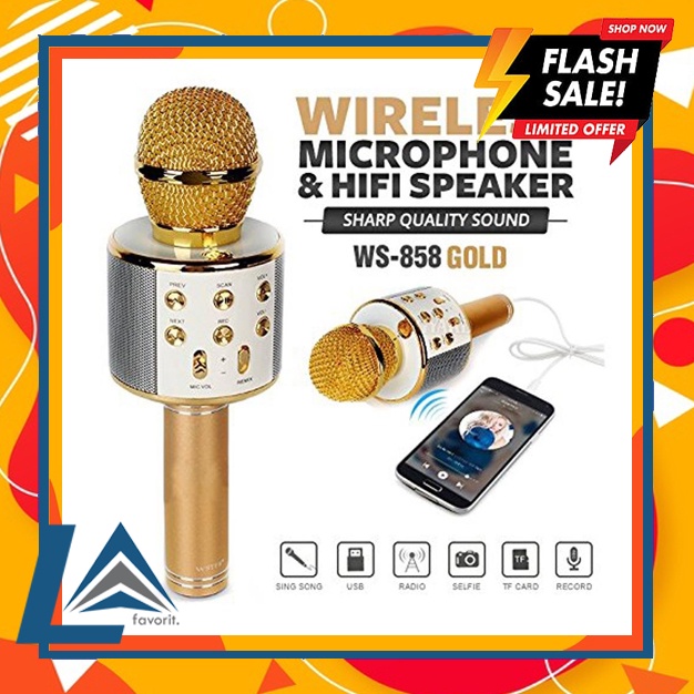 Speaker Mikrofon Bluetooth Karaoke Mic WS-858 Mic Bluetooth 2in1 Setel Lagu Sambil Karaoke