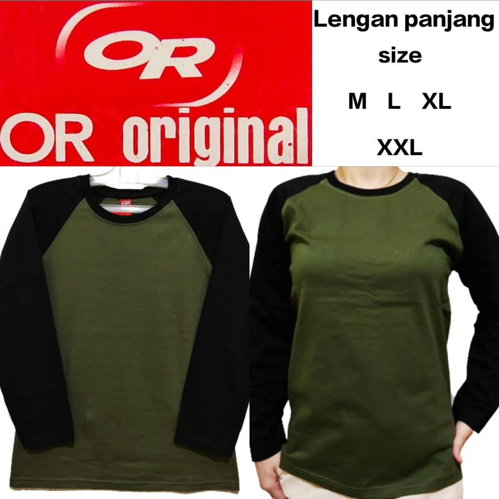 Kaos Polos Reglan Hijau Army Lengan Hitam Panjang M L XL XXL