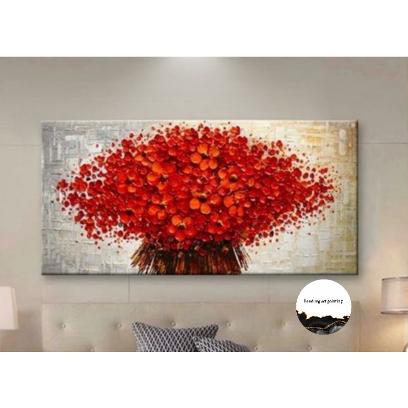 

lukisan bunga tekstur merah 150 x 80 cm