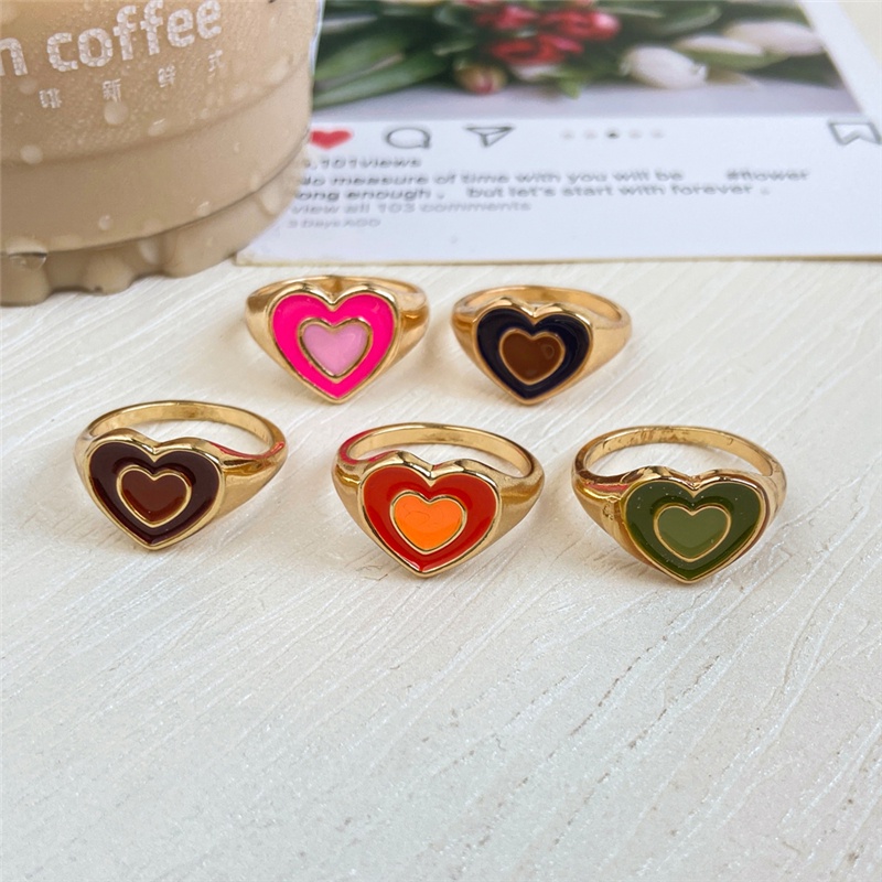 5Pcs/set Retro Rings Set Oil Dripping Heart Resin Beads Ring Women Ins Fashion Geometry Jewelry Accessories