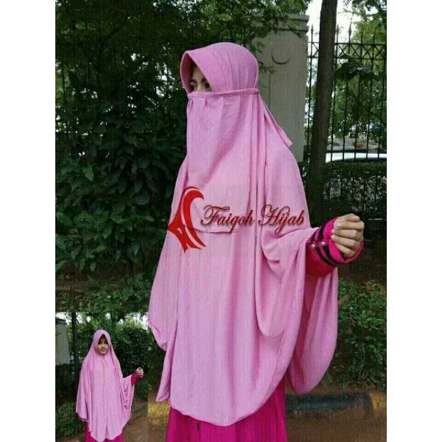 Jilbab Hijab Kerudung Jumbo Instan Plus Cadar Tali Niqab Bahan Kaos Tebal Adem Hitam Abu-abu Murah