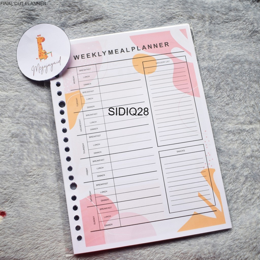 

ISI BINDER / Rencana Daftar Makanan Weekly Meal Planner A5/B5 Pink Pastel ori Loose Leaf