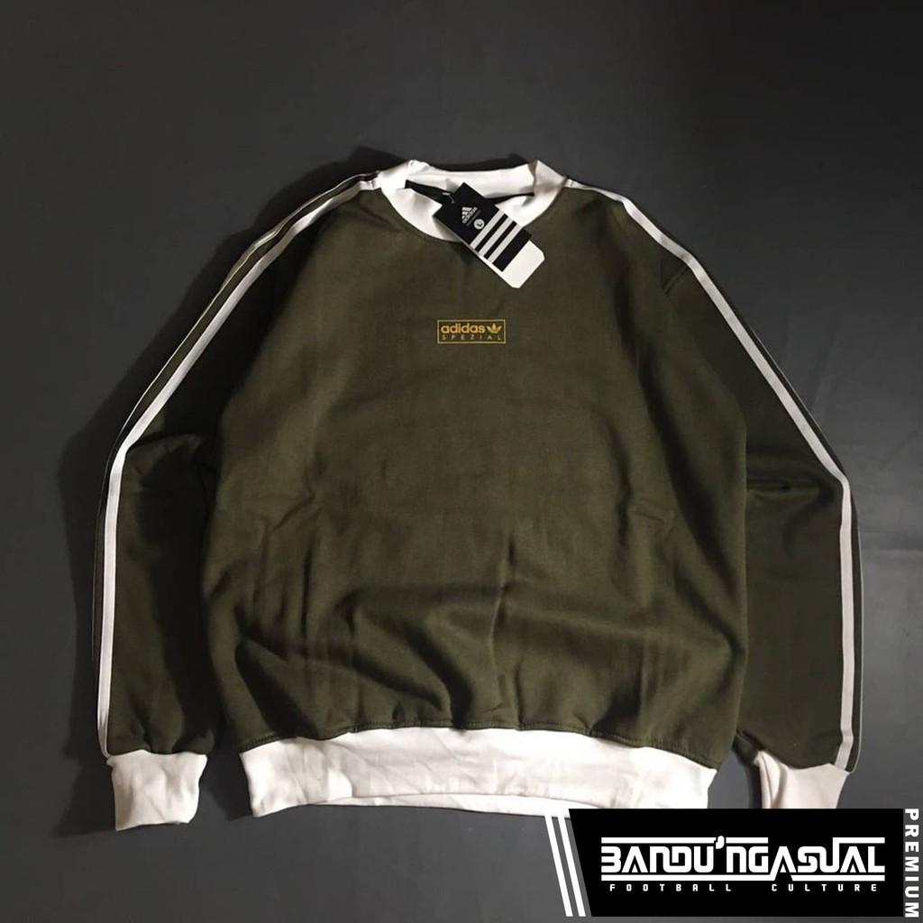 CREWNECK "ADIDAS" LOGO SPEZIAL (GREEN ARMY STRIP WHITE)