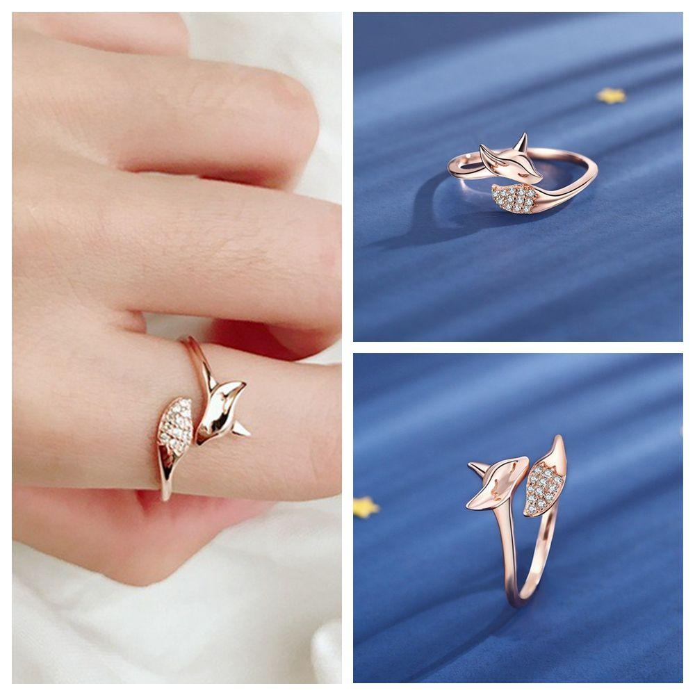 Preva Fox Cincin Wanita Pria Indah Hewan Mikro Kristal Unisex Vintage Kreatif Hewan