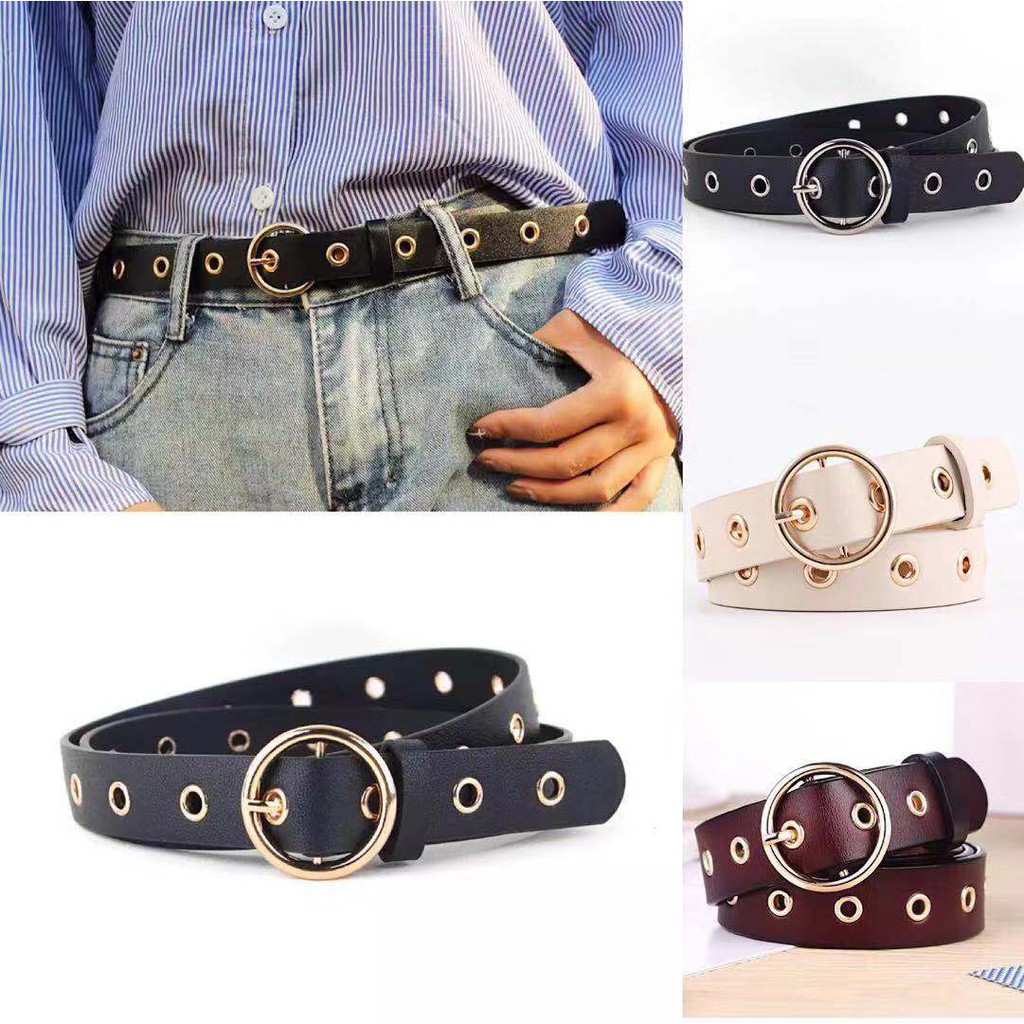 4 Warna Tali Pinggang Wanita Murah Korean Fashion kulit Round Buckle Men Women Belt / ikat /sabuk