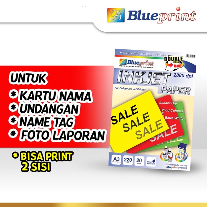 

Blueprint BP-DSIPA3220 Double Sided Inkjet Paper A3 1 Pack isi 20 Pcs