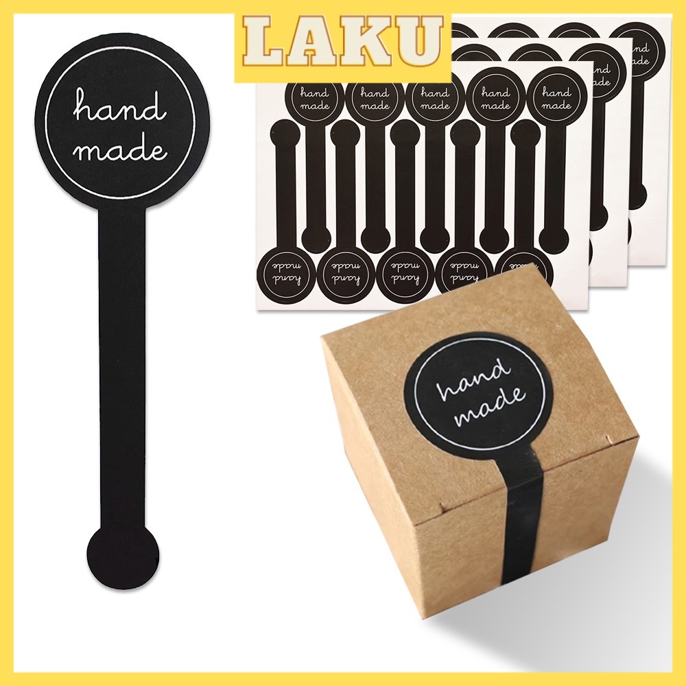 

LAKU [100Pcs/Pack] Label Sticker Handmade Hitam Panjang Long Black Segel Kemasan mika box mooncake kue packaging sealer