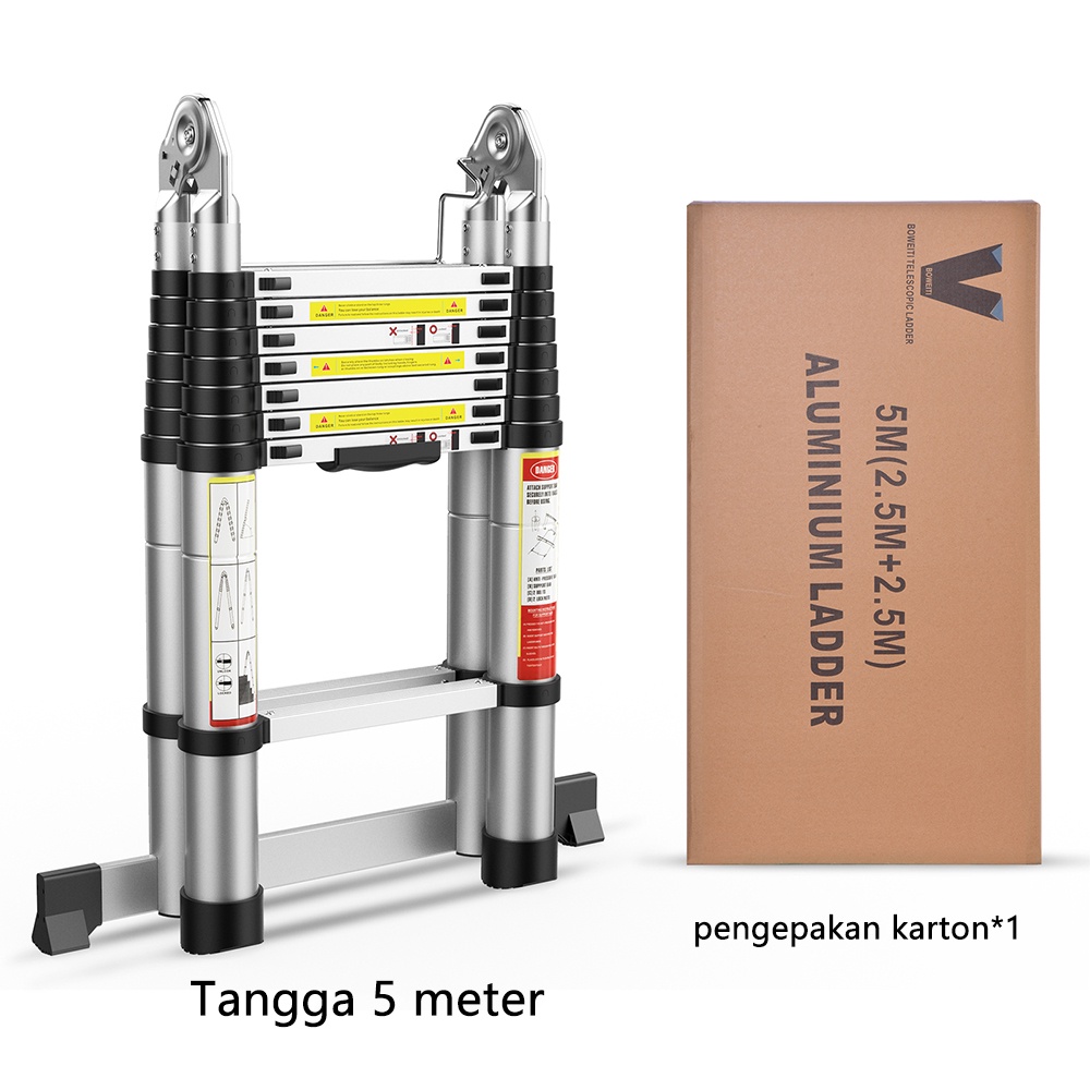 IXCE tangga lipat aluminium serbaguna 5m（2.5m+2.5m） tangga tujuan ganda bahan paduan aluminium berkualitas tinggi tidak berkarat,Sendi menebal, lebih aman elektronik rumah tangga kebutuhan rumah tangga Harga grosir bisa nego