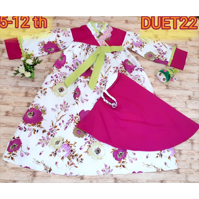 BAJU MUSLIM GAMIS ANAK MODEL HANBOK KOREA BUNGA FLOWER UNGU PURPLE