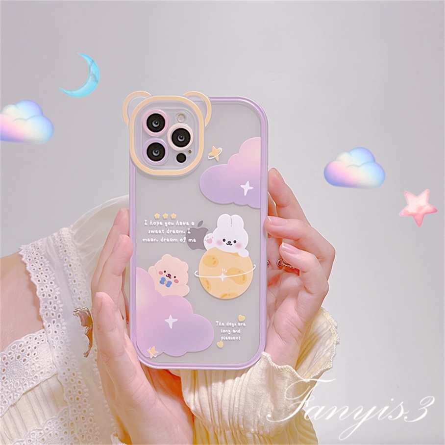 Compatible For iPhone 14 13 12 11 Pro Max X XR Xs Max 8 7 6 6s Plus SE 2020 Soft Case Pelindung Desain Planet Kelinci Fantasi Untuk