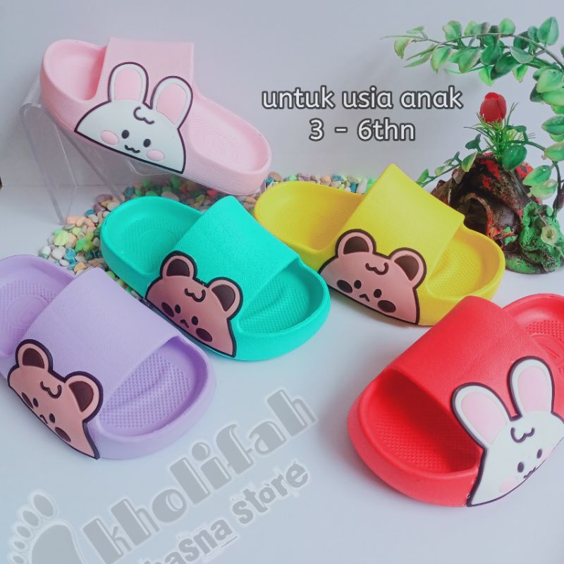 Sandal Empuk Perempuan Slop Kelinci Beruang Bts Terbaru Lucu Dulux 386D