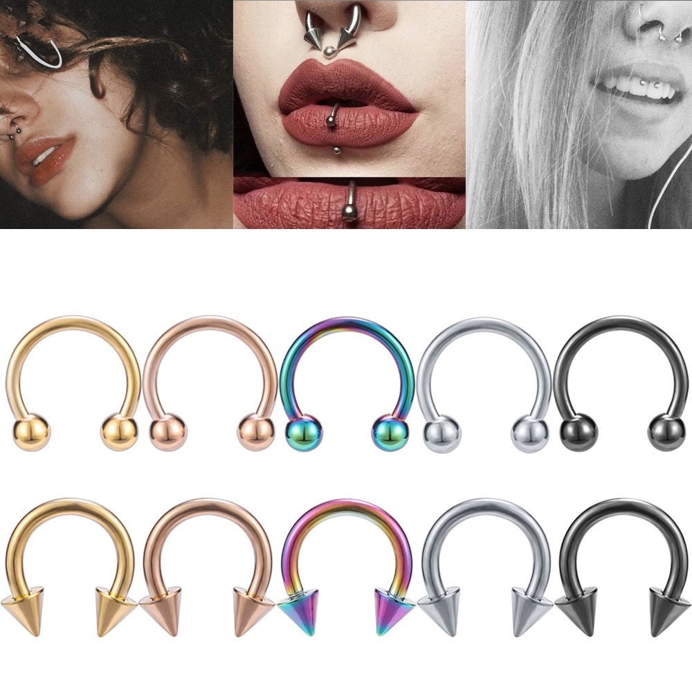 Anting Tindik Hidung / Bibir Bentuk Sepatu Kuda Bahan Stainless Steel Untuk Wanita