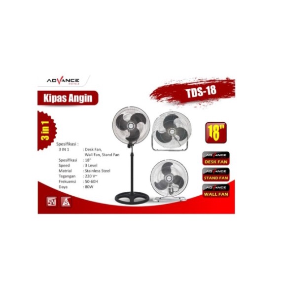 Advance Kipas Angin Berdiri 18'' Besi Stand Fan 3in1 TDS 18 Wall Desk Stand