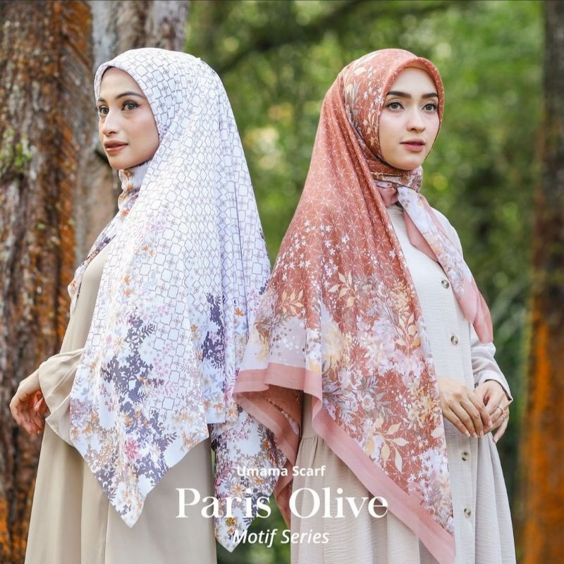 Kerudung Paris Olive Motif Lc Umama - Kerudung Paris Segiempat Motif - Kerudung Segiempat Paris Moti