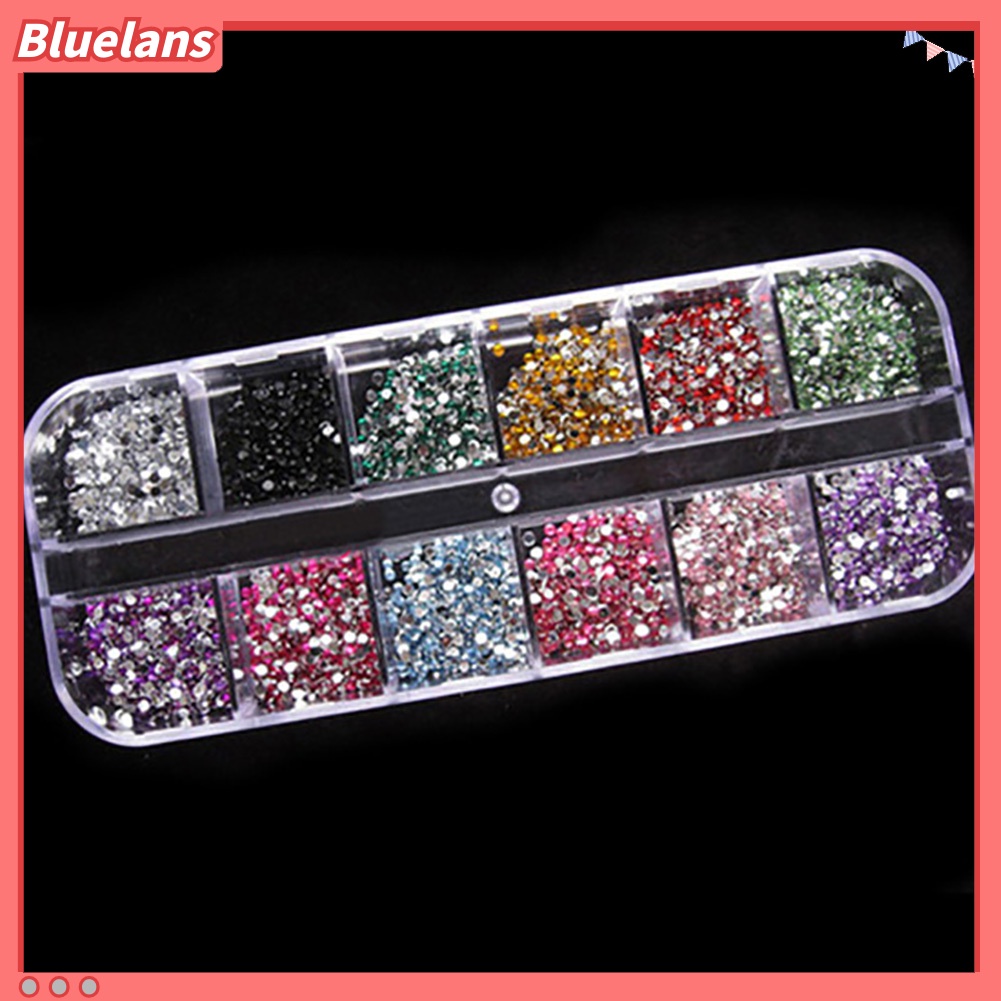 Bluelans 1200pcs Stiker Kuku Akrilik Bling 2mm Warna Campur + Case Untuk Nail Art / Manicure