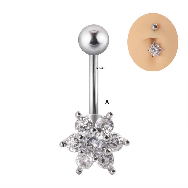 1 Piece 14Gauge Curved Barbell Belly Button Ring Navel Piercing Stainless Steel with Zirzon