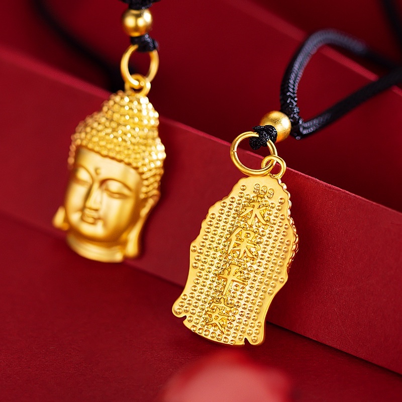 Goldkingdom Fashion Perhiasan Emas Asli Kadar 375 Bangkok Aksesoris Ready Stock Lapis Emas Unisex Mutiara Nikel Perdamaian Buddha Kepala Liontin Buddha Kalung