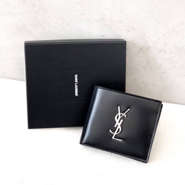 SAINT LAURENT YSL Cassandre Monogramme East/West Bifold Bi-Fold Wallet in Smooth Calfskin Leather