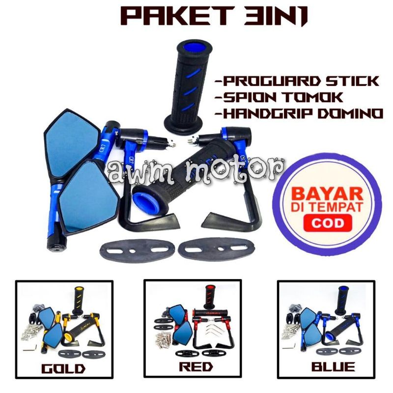Paket 3 in1 Spion Tomok V2 + Progaut L + Grip Sisik Universal Bisa Buat Semua Motor