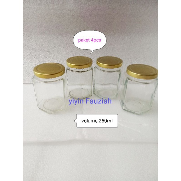 Botol hexagonal botol jar plus tutup ukuran 250ml toples segi 6