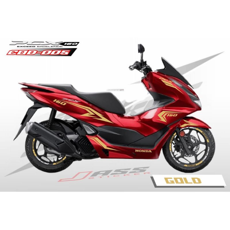cutting sticker honda new pcx 160 2022 body merah sticker Gold + Sticker Velg