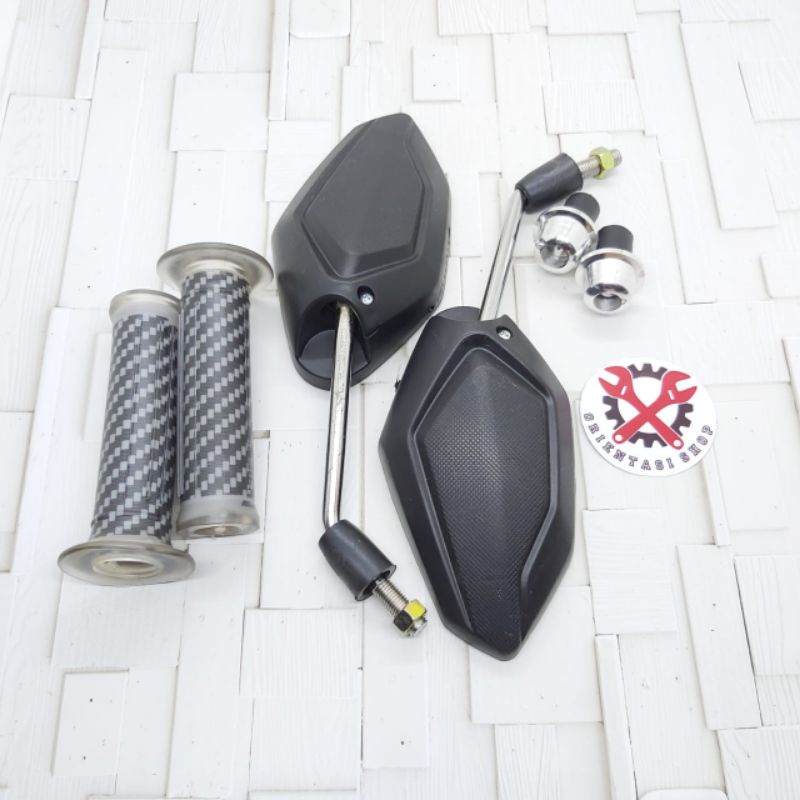 spion vario chrome+handgrip Carbon+Jalu stang Motor Honda Vario 125/150 2018 Supra Karisma Revo