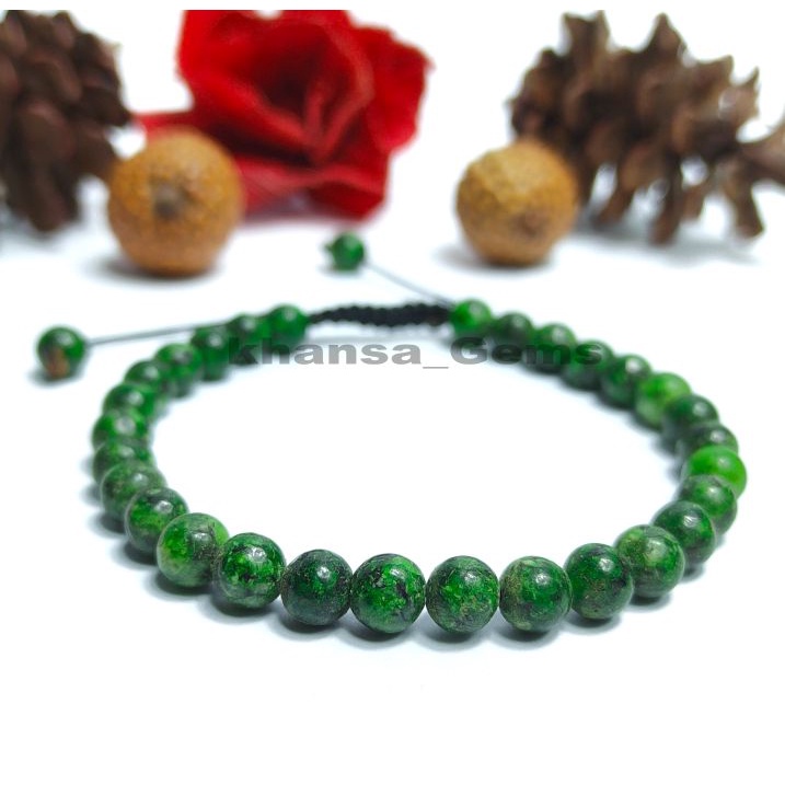 GELANG BATU NATURAL GREEN RUBI TANZANIA 6 MM MODEL TALI SHAMBALA AKSESORIES GELANG UNISEX PERHIASAN GELANG BATU GIOK TOP QUALITY PREMIUM